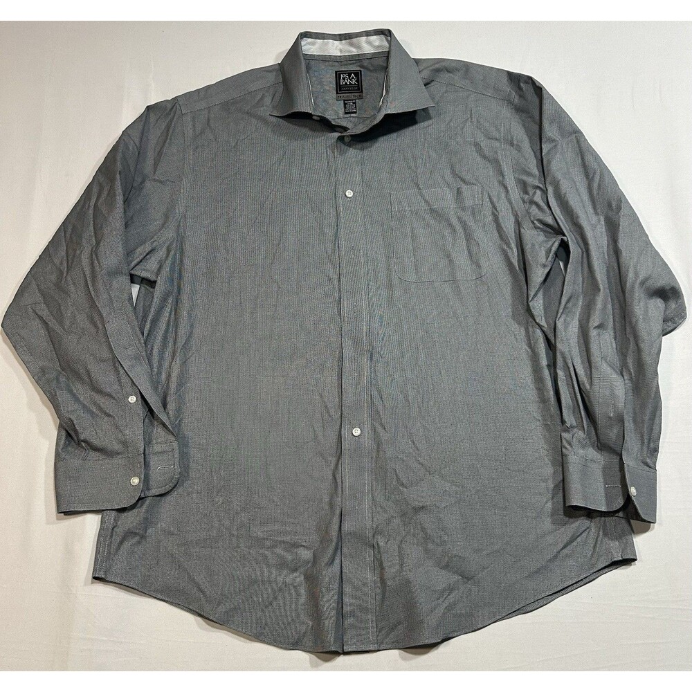 Jos A Bank Traveler Shirt 17 35 Black Gray Travel Tech Tailored Fit Button Up